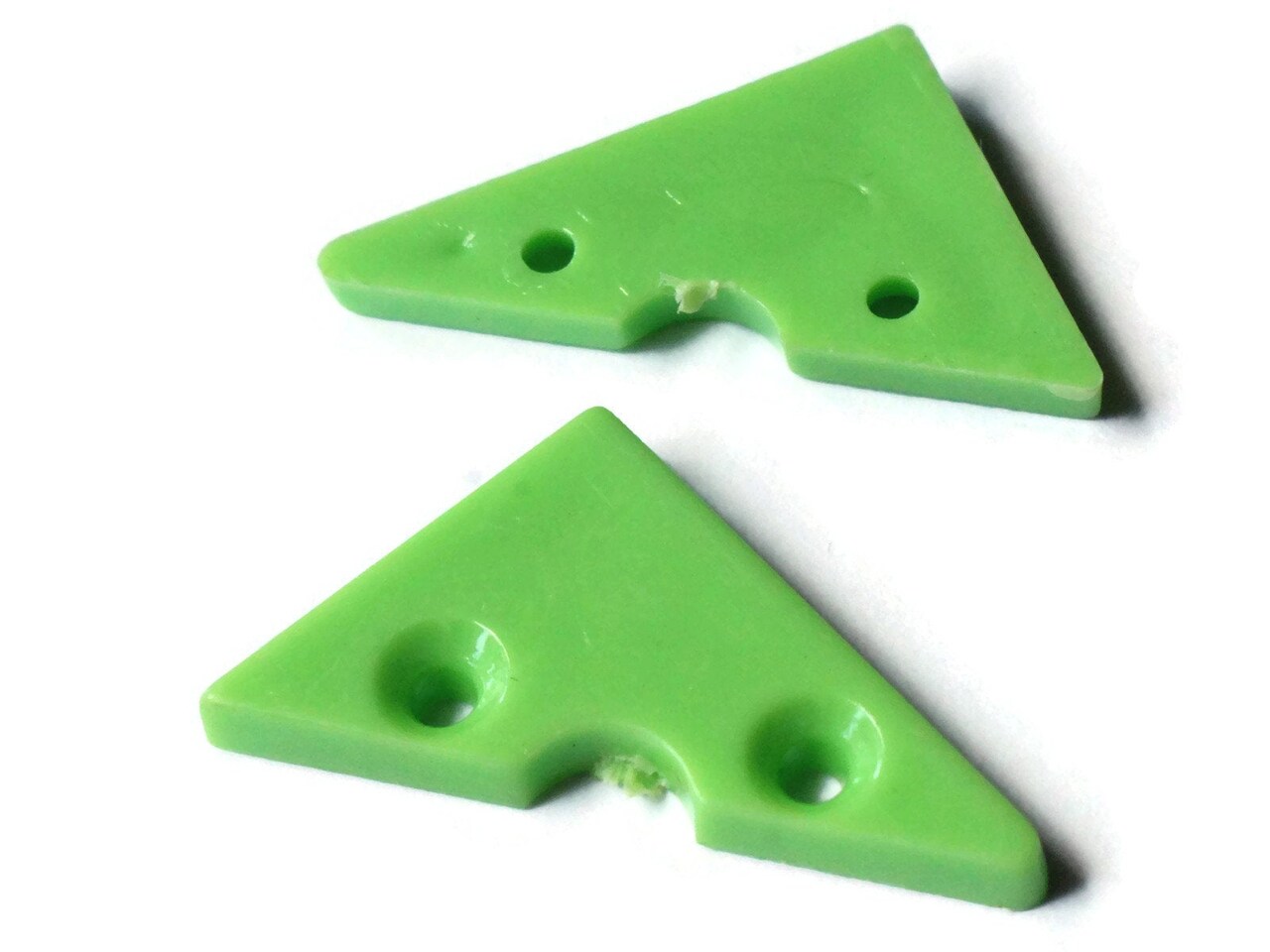 8 32mm Vintage Green Flat Triangle Plastic Beads - Two Hole New Old Stock Beads